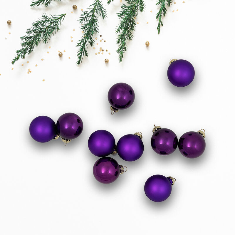 10ct Shiny and Matte Purple Glass Ball Christmas Ornaments 1.75" (45mm) image number 1