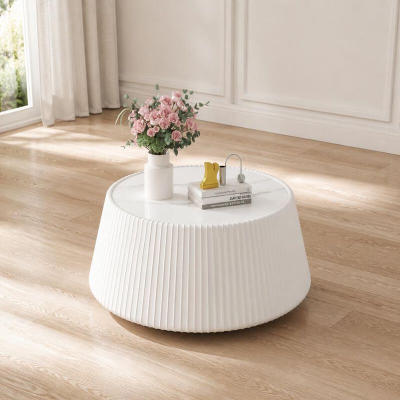 GOODSILO Round Cup Shape Sintered Stone Top Modern Coffee Table for Living Room, Bedroom and Office as Side or Bedside Accent image number 3