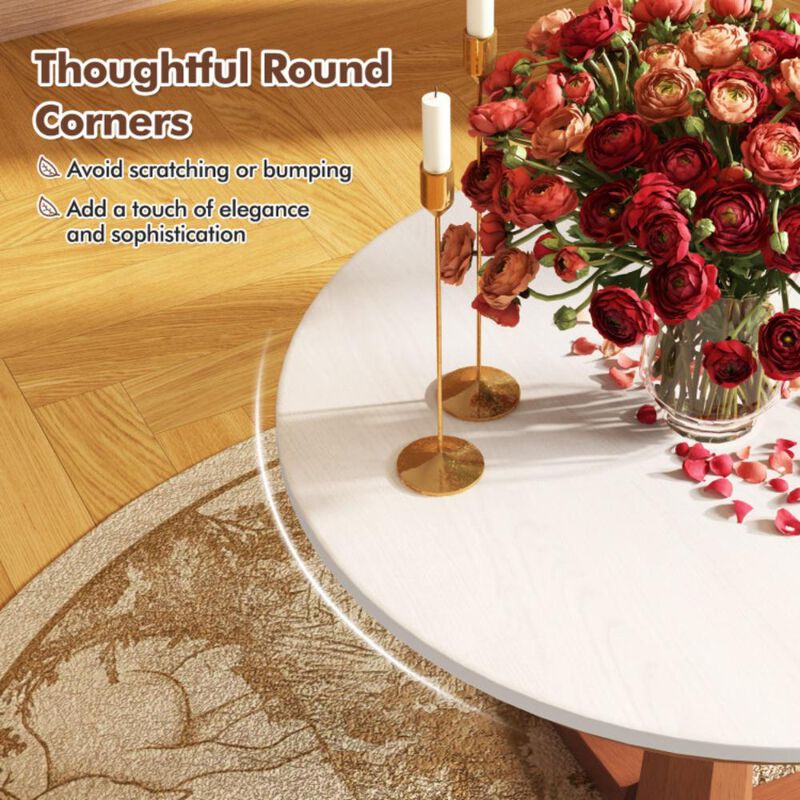 Hivvago 35 Inches Wooden Round Dining Table with Pedestal Base