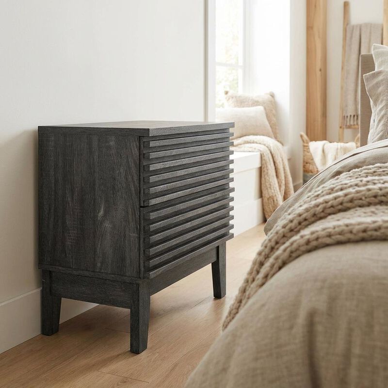 Two-Drawer Nightstand in Brown Modern Finish with Stylish Design image number 2