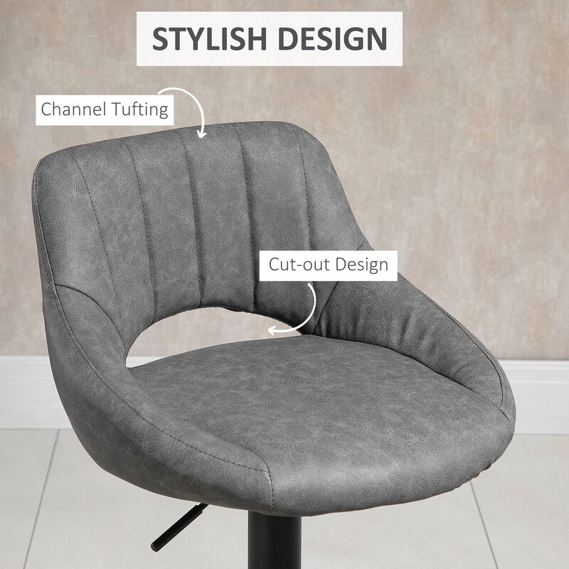 Gray Bar Duo: Set of 2 Adjustable Swivel Bar Stools