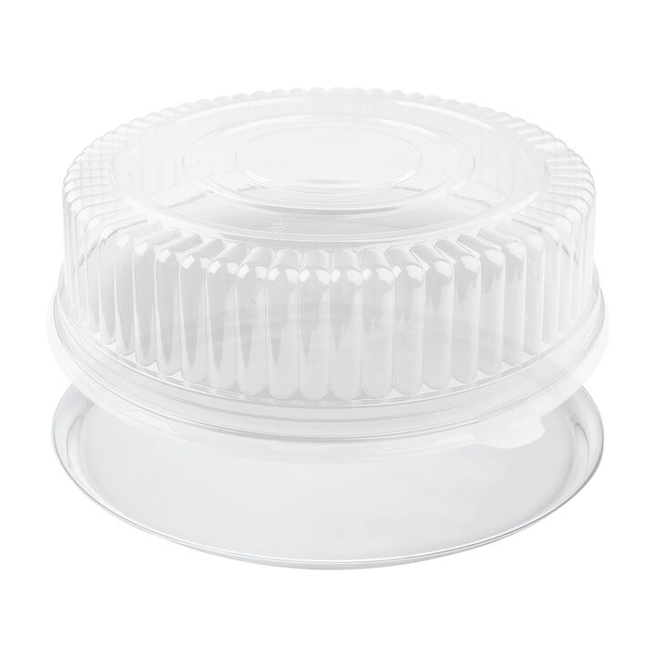 14" Clear Round Plastic Trays with Lids (25 Sets)