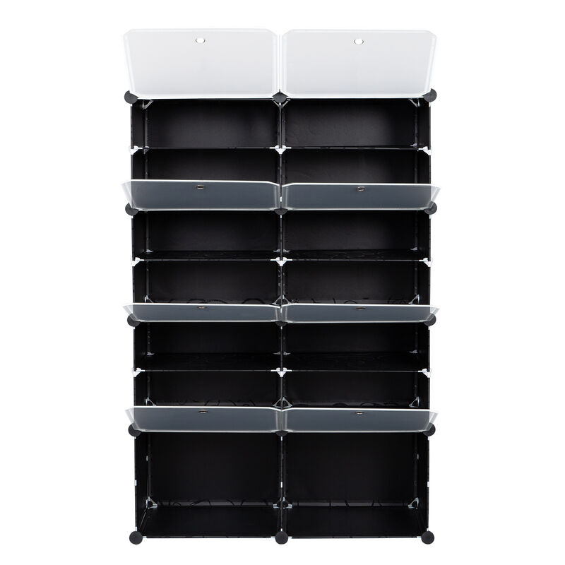 7-Tier Portable Shoe Rack 28-Pair Expandable Storage Organizer with 14 Grids for Heels, Boots & Slippers