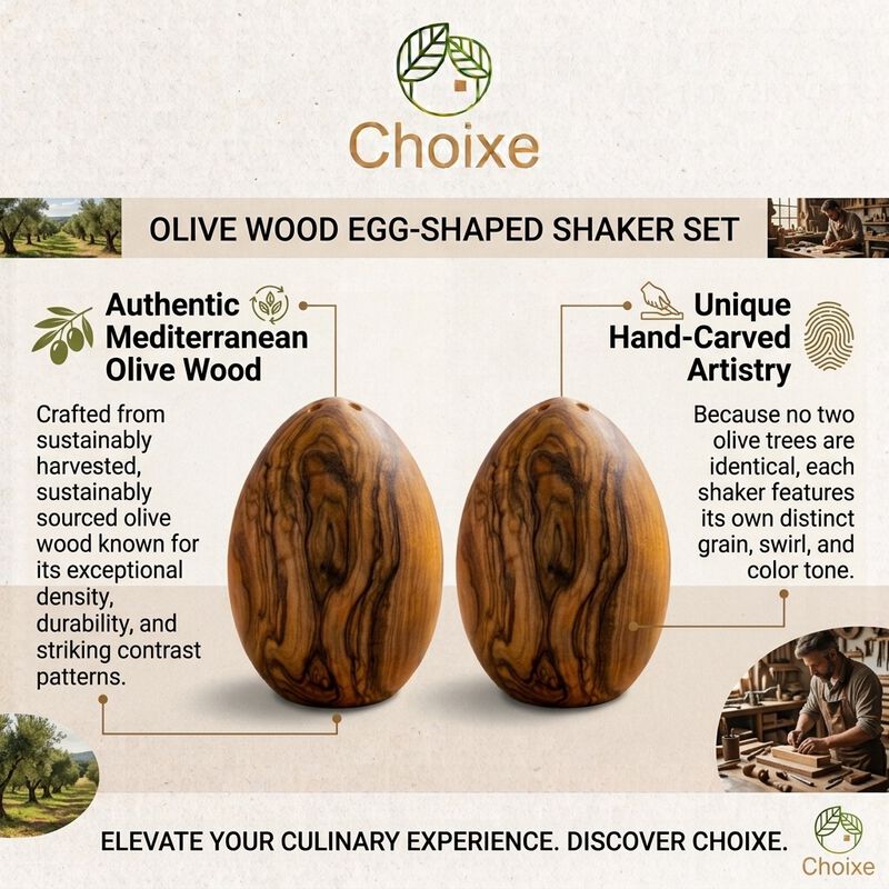 Olive Wood Egg-Shaped Salt & Pepper Shakers (Set of 2) &ndash; Wooden Spice Dispenser Set image number 5