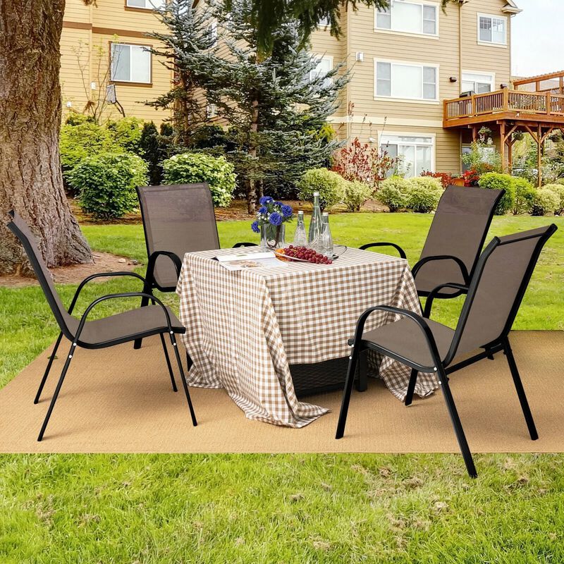 Set of 4 Stackable Patio Dining Chairs with Armrests and Breathable Fabric image number 1