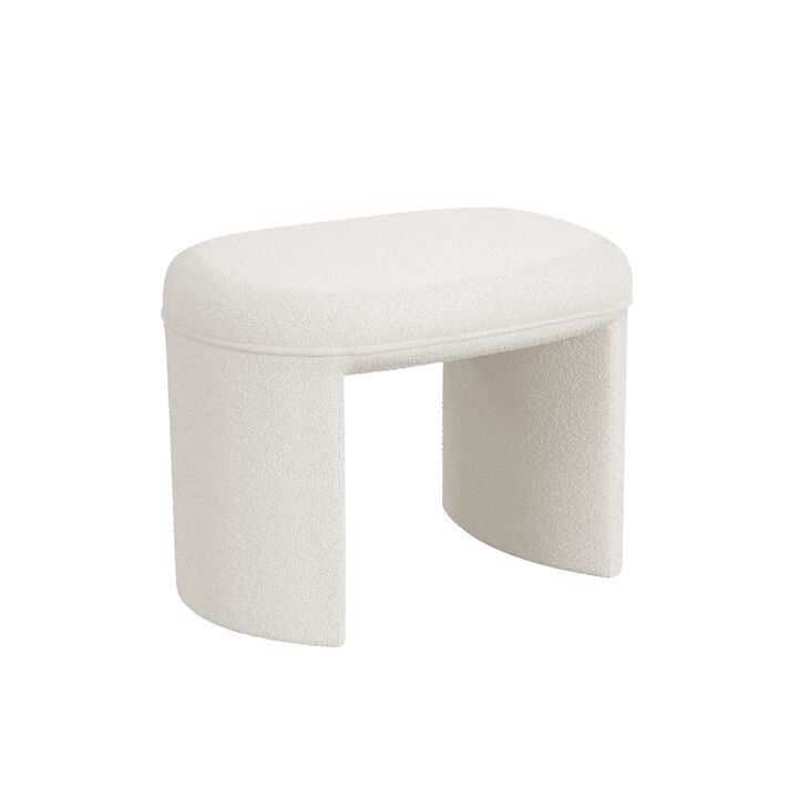 Max Ottoman Footstool with Saddle Seat, Cream White Boucle, 24 Inch - Benzara