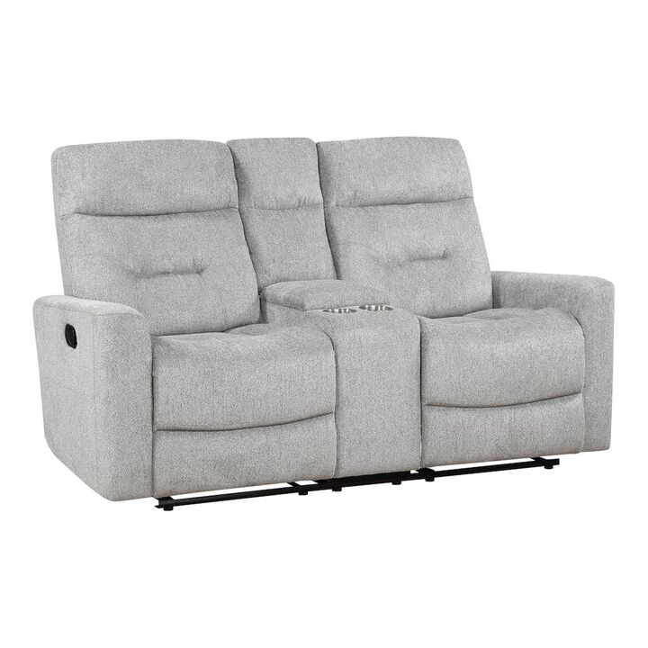 Lexicon Lyndon Chenille Double Reclining Love Seat With Center Console In Gray