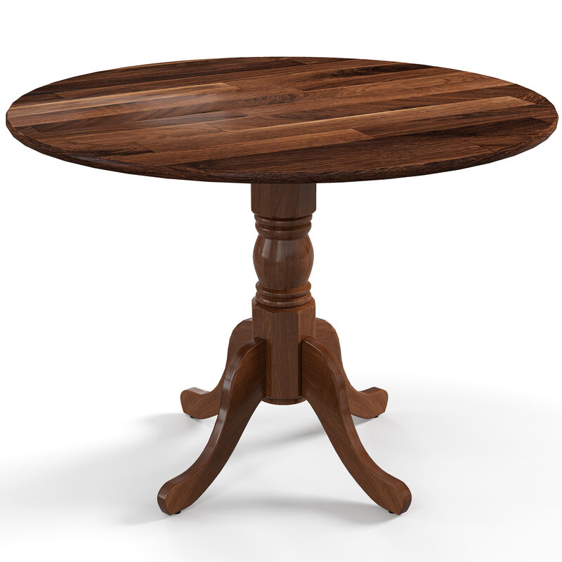 Wooden Dining Table with Round Tabletop and Curved Trestle Legs.