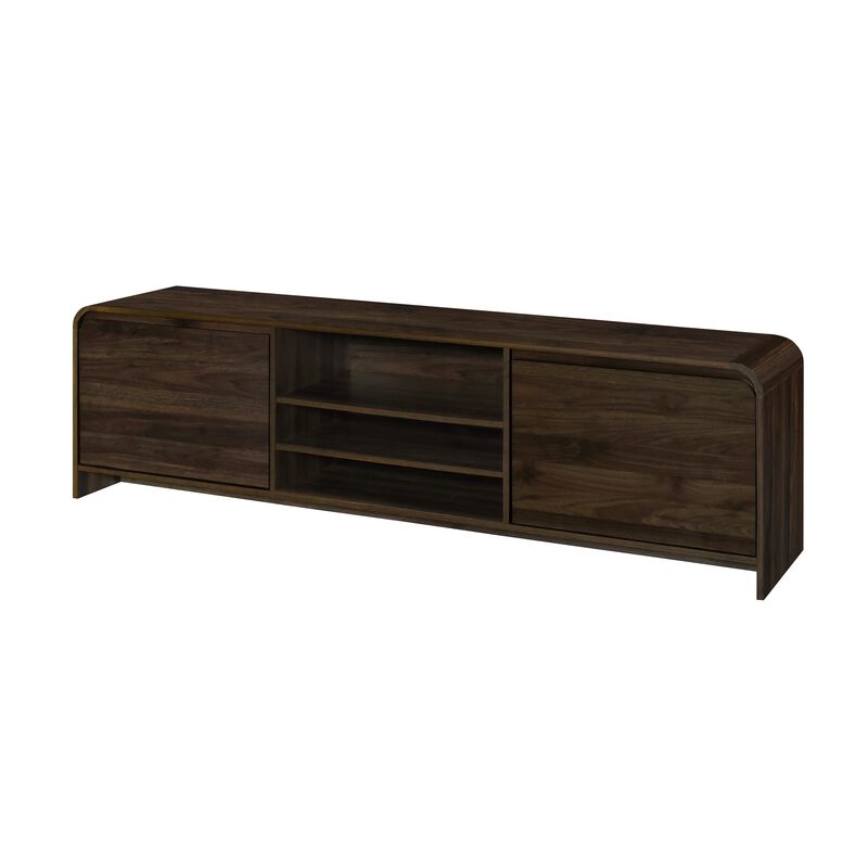 Maria TV Stand Media Cabinet, 2 Drawer and Shelves, Brown Wood 71 Inch - Benzara
