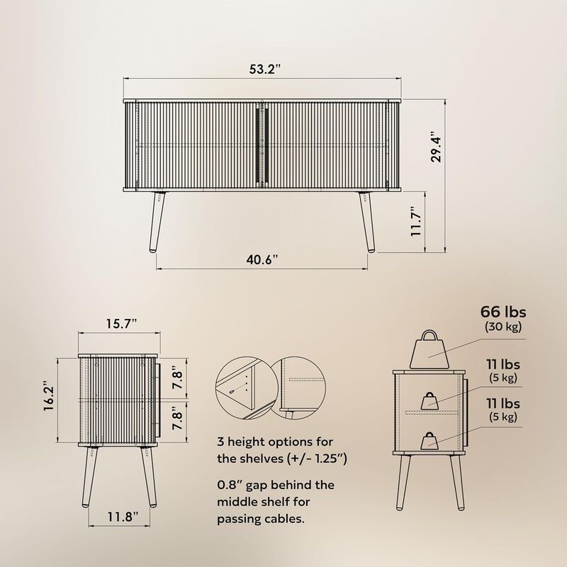 SLIDDO 53'' Sideboard with Doors and Shelves - Credenza.