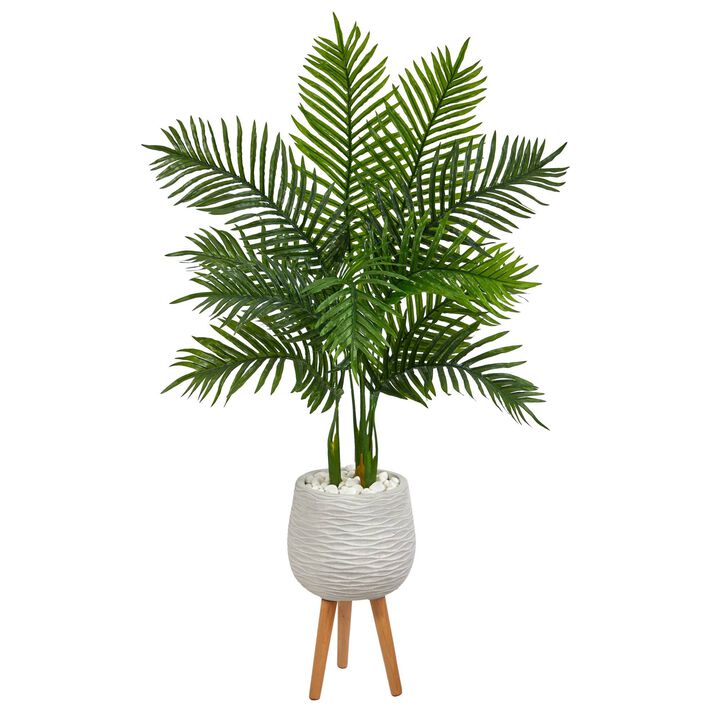 Nearly Natural 52-in Areca Palm Tree in White Planter with Stand (Real Touch)