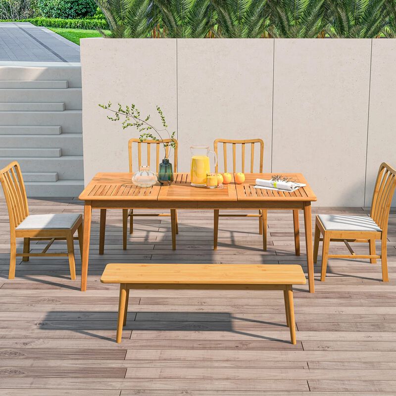 6-Person Outdoor Acacia Wood Rectangular Dining Table with Umbrella Hole image number 3