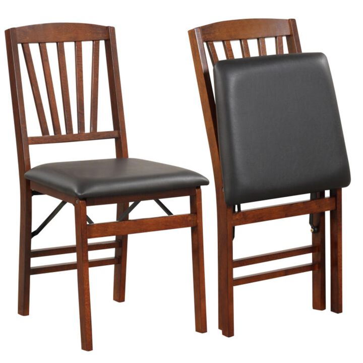 Hivvago Set of 2 Folding Chairs with Padded Seat and Rubber Wood Frame-Brown