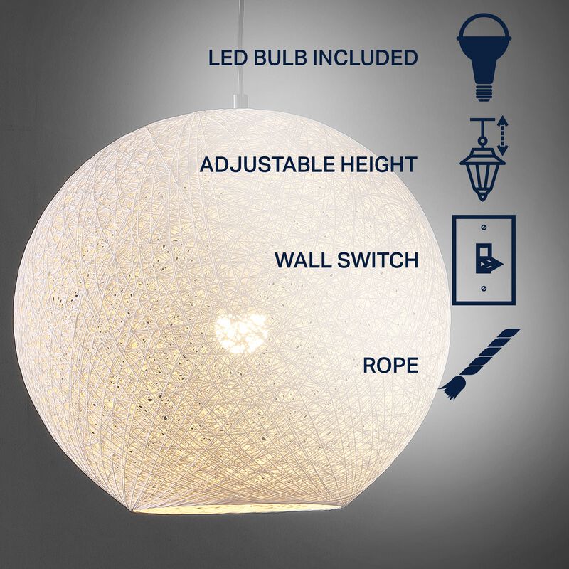 Lacey 1-Light Bohemian Minimalist Iron/Rope Woven Globe LED Pendant