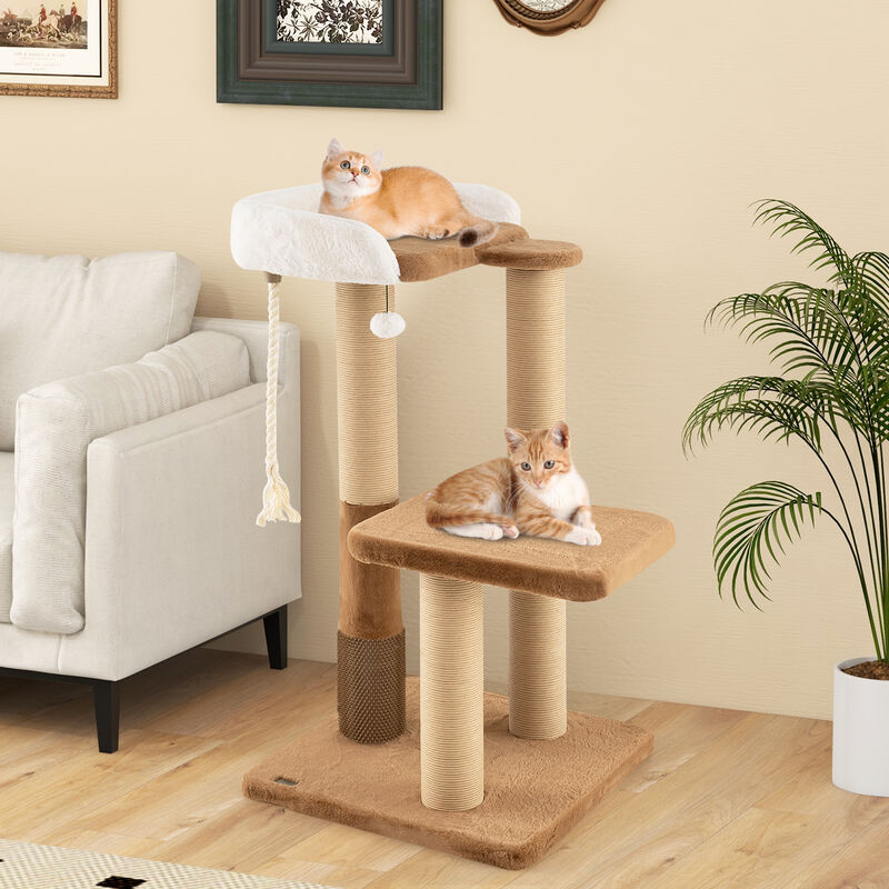 Modern Cat Tree for Indoor Cats with Plush Padded Perch and Dangling Ball