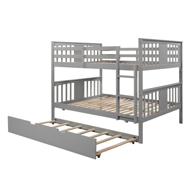 Merax Full over Full Bunk Bed with Twin Size Trundle and Ladder