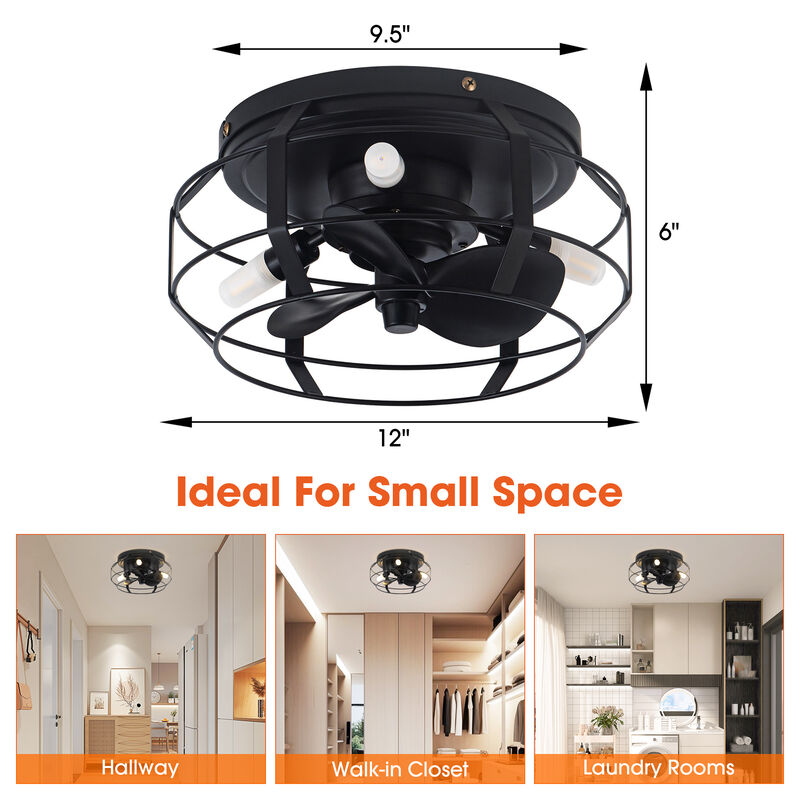 12.2 in. Matte Black Caged Propeller Ceiling Fan with Light and Remote