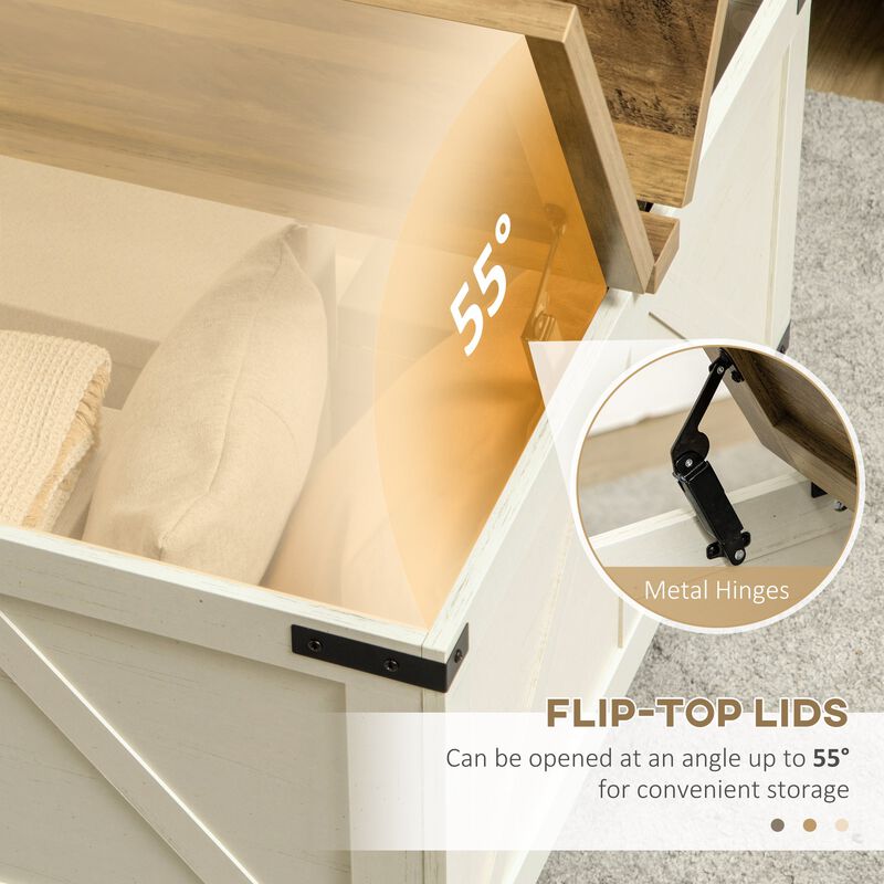 Antique White Living Room: Square Farmhouse Coffee Table with Hidden Storage