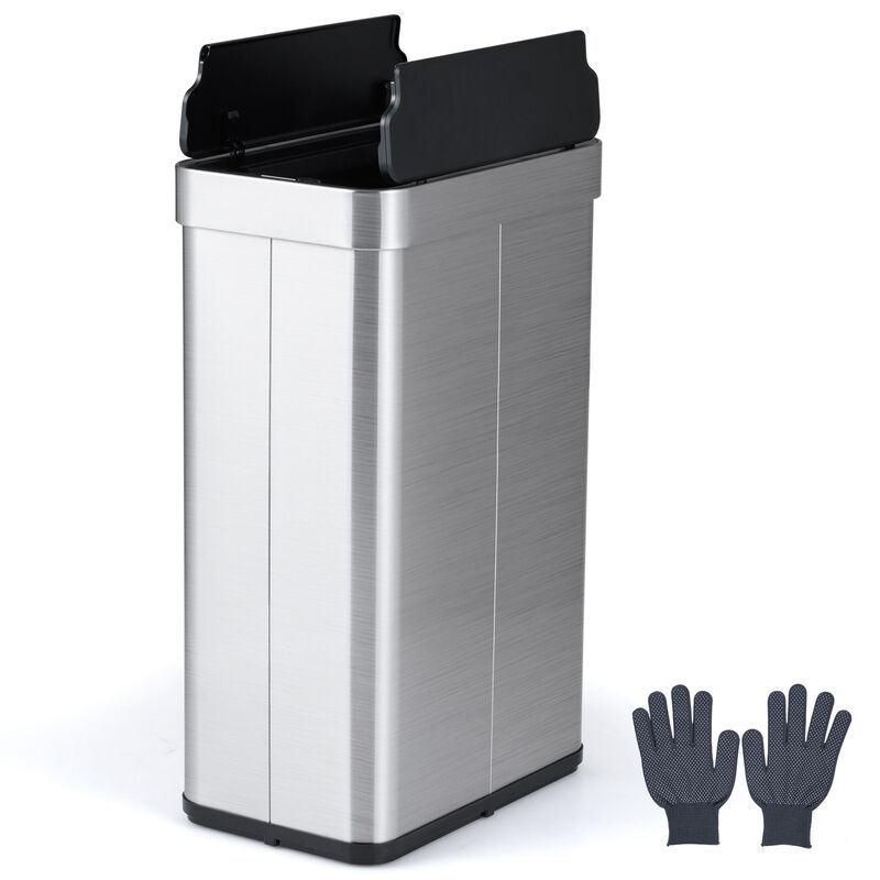 16 Gallon Silver Trash Can with Dual Wing Lids for Home Use
