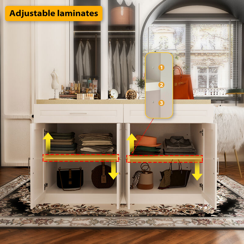 FUFU&GAGA Dresser with Storage & Drawers, MDF Construction with Stone-like Finish (61" W x 37.4" H x 29.1" D)Stone Pattern Top