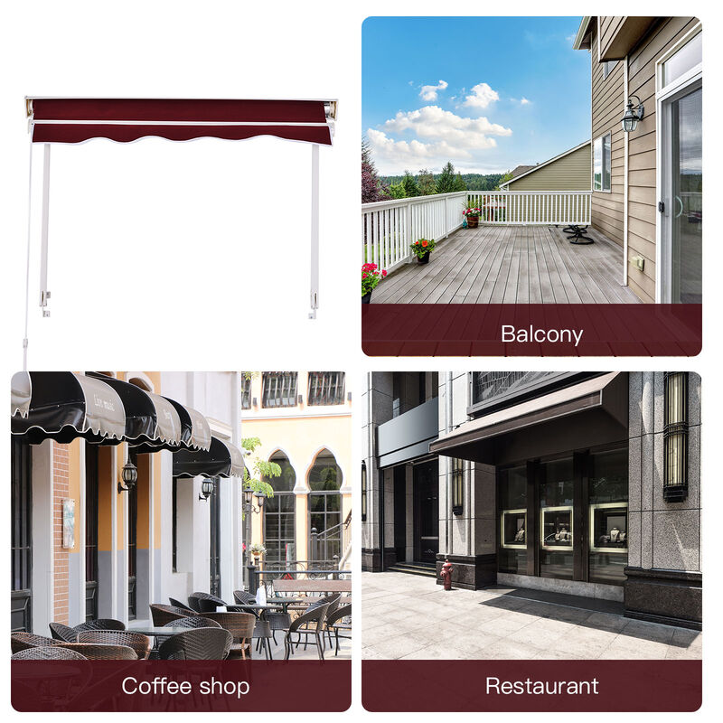 Outsunny 6' Drop Arm Manual Retractable Window Awning Sun Shade Shelter for Patio Balcony Outdoor, Aluminum, Wine Red
