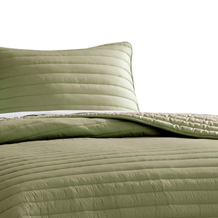 Cabe 3 Piece Queen Comforter Set, Polyester Puffer Channel Quilted, Green - Benzara