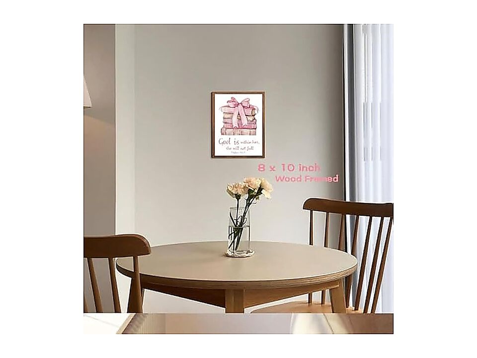Pink Bows Books Bible Verse Christian Canvas Wall Art Wood Framed Trendy Decor