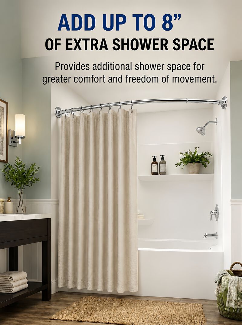 Utopia Alley Signature Aluminum Series Curved Shower Curtain Rod - Rustproof Aluminum Wall Mount Rod, Adjustable 45 to 72 Inch, Adds Up to 8 Inches of Extra Shower Space image number 2
