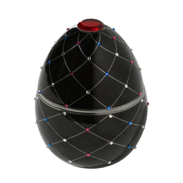 Candle in Ceramic Egg BOIS DE ROUSSIE 16 oz Black Silver Stripes 6.5 diam. x 7.48 in