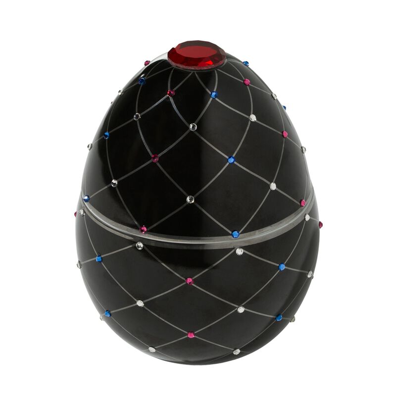 Candle in Ceramic Egg BOIS DE ROUSSIE 16 oz Black Silver Stripes 6.5 diam. x 7.48 in image number 0