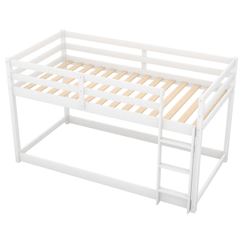 Twin over Twin Floor Bunk Bed with Ladder
