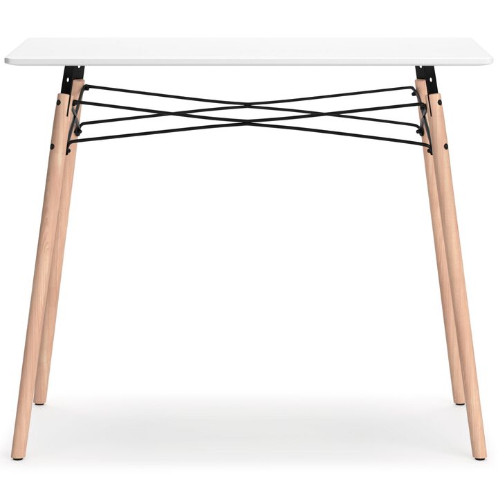 Laara Home Office Desk, White, Brown Wood, Metal Leg Braces, 36 Inch - Benzara