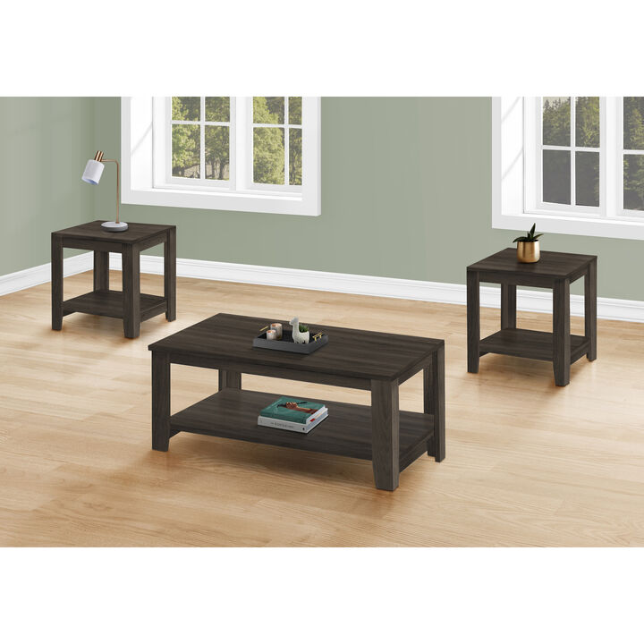 Monarch Specialties I 7883P Table Set, 3pcs Set, Coffee, End, Side, Accent, Living Room, Laminate, Brown, Transitional