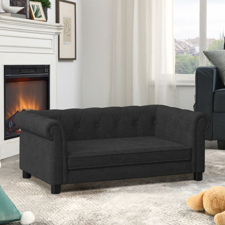 Modern Pet Sofa Linen Fabric Dog Bed for Small Medium Dogs Cats, Elevated Pet Furniture