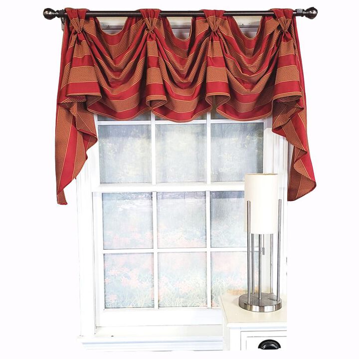 RLF Home Luxurious Modern Design Ribbon Stripe Victory Swag 3-Scoop Window Valance 50" x 25" Coral
