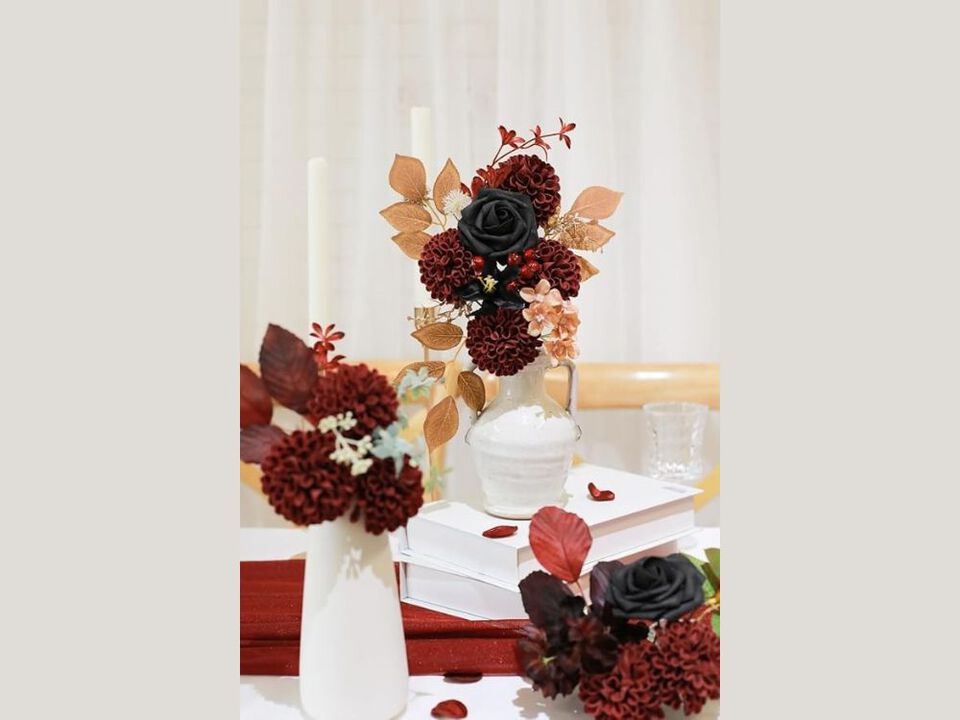 25 Piece Burgundy Artificial Dahlia Flower Stems Wedding Centerpiece Decor