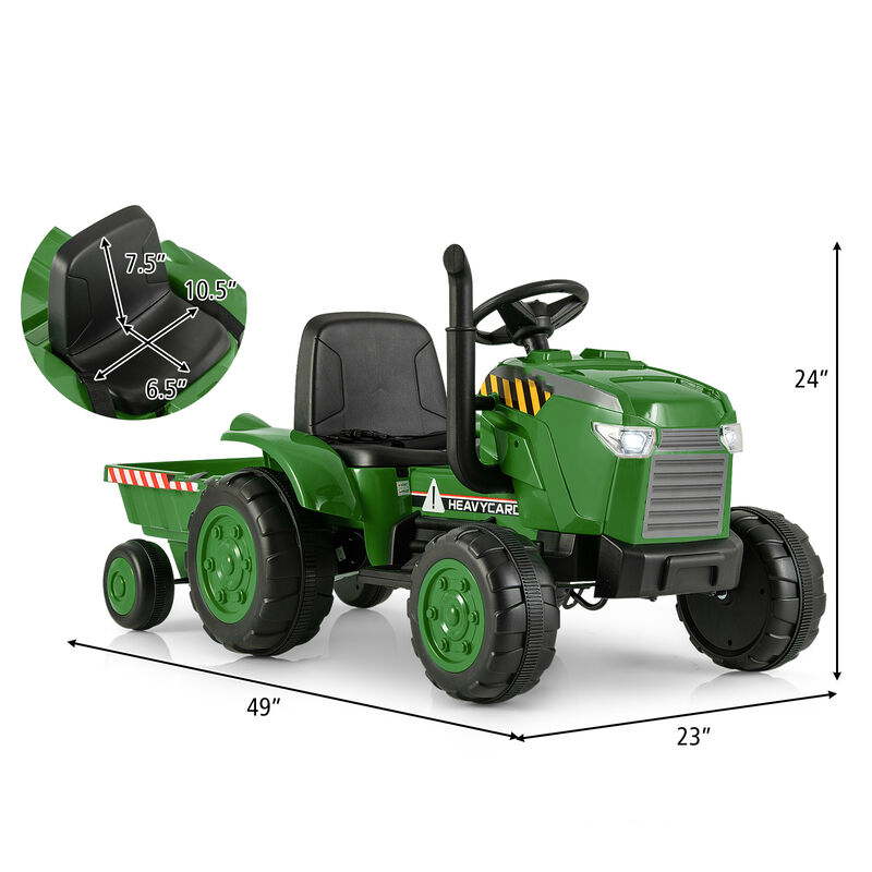 Kids Ride On Tractor with Detachable Trailer and Remote Control Driving-Dark Green image number 2