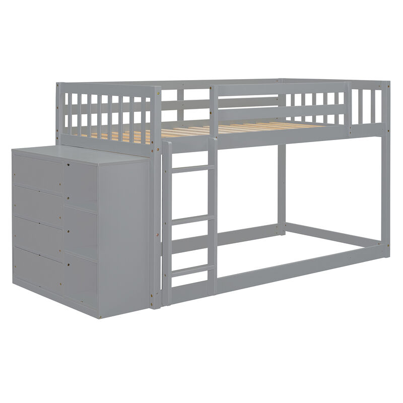 Whisen Twin over Twin Bunk Bed with 4 Drawers and 3 Shelves- Espresso