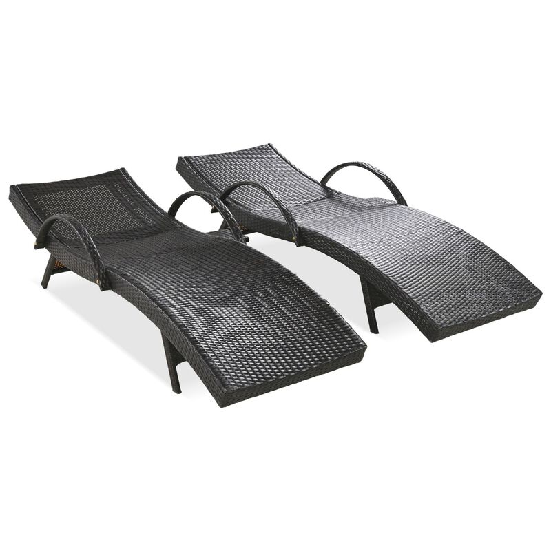 Wicker Chaise Lounge Chairs Set of 2, 80-Inch Recliners in Dark Brown with Pull-Out Table image number 2