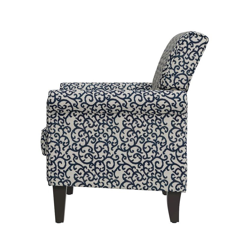 HL Home Furnishings Jean Rolled Armchairs with Nailheads in Black Curly Vine