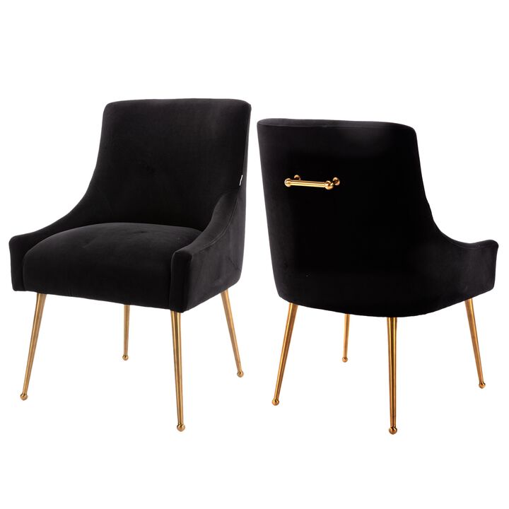 Black Velvet Dg Chair with Pullg Handle and Adjustable Foot Nails(Set of 2)