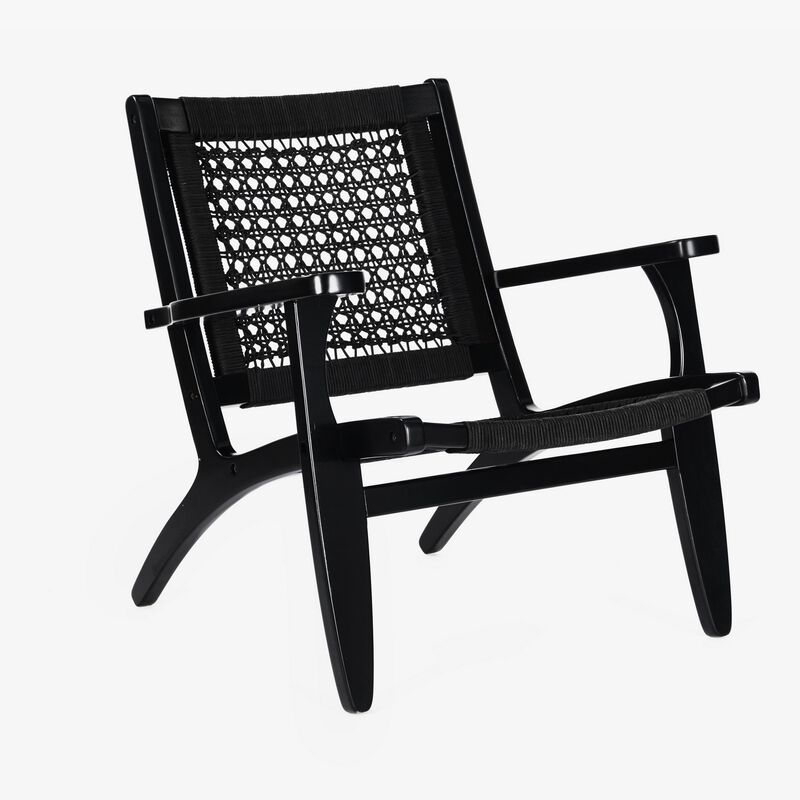 Heor 29 Inch Accent Chair, Hexagon Rope Woven Back, Seat, Black Wood