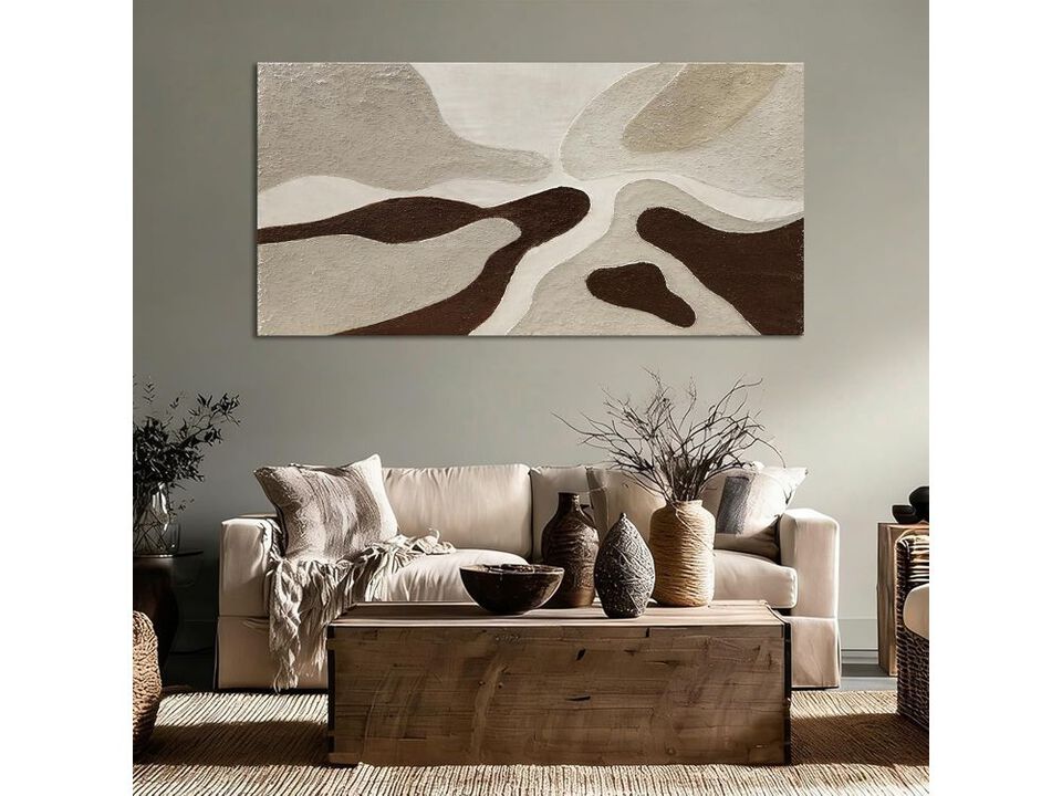 Hand Painted Abstract Canvas Art Neutral Beige Brown Modern Wall Decor