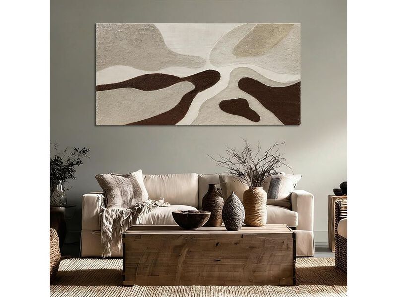 Hand Painted Abstract Canvas Art Neutral Beige Brown Modern Wall Decor image number 1