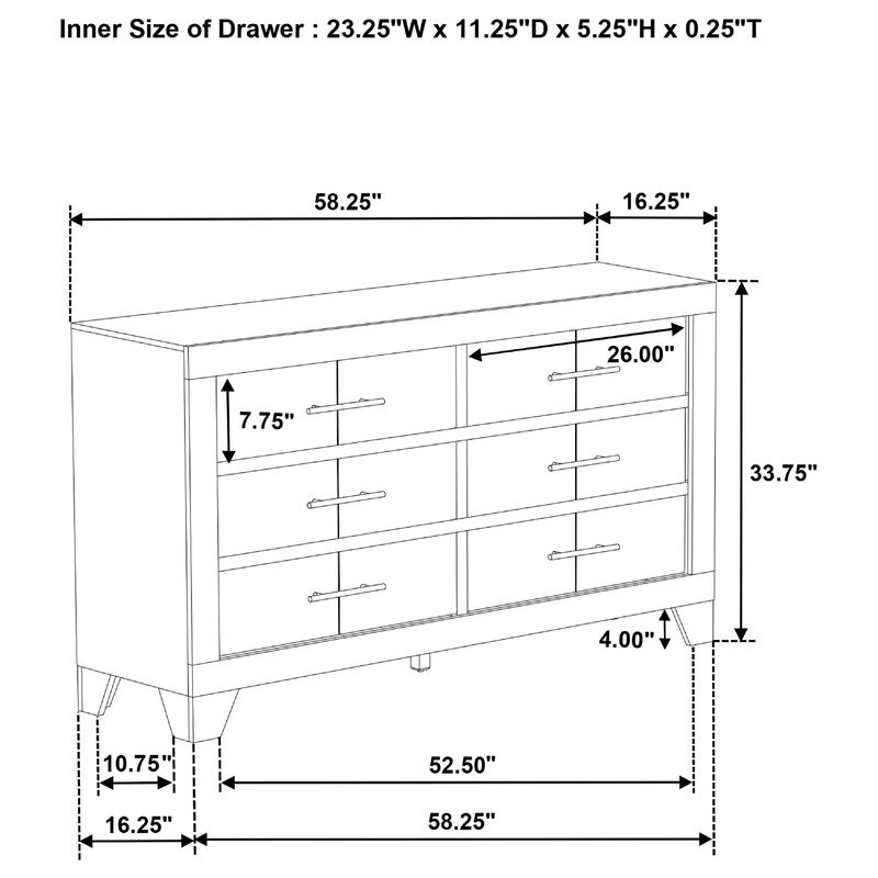 Qanto Wide Dresser with 6 Drawers, Rustic Cream Wood image number 7