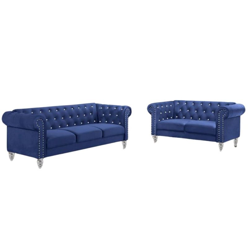 2-Piece Blue Couch Set &ndash; Sofa and Loveseat Sofas for Living Room Set image number 0