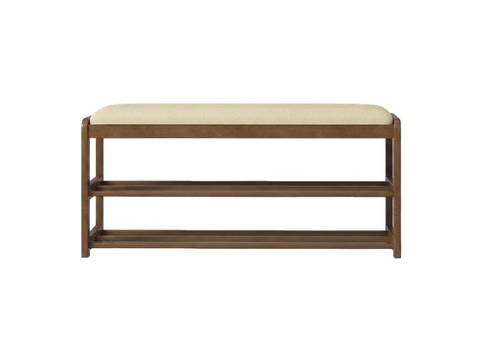Entryway Bamboo Shoe Storage Bench 2 Tier Walnut Cushion Hidden
