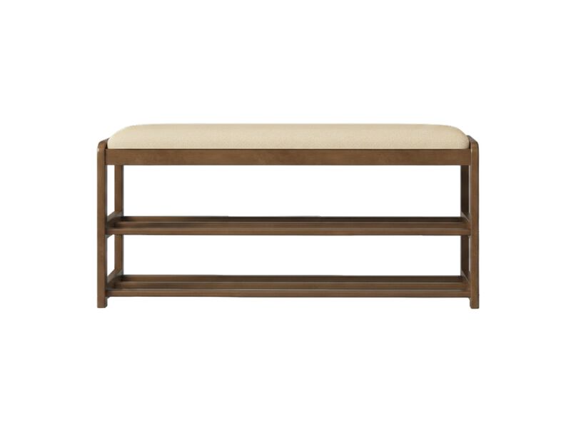 Entryway Bamboo Shoe Storage Bench 2 Tier Walnut Cushion Hidden image number 0