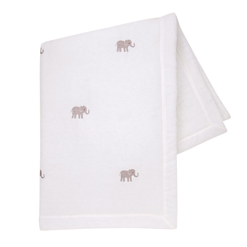 Lambs & Ivy Signature Elephant Creamy White Linen Embroidered Baby Crib Quilt