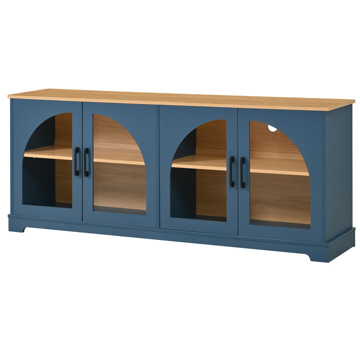 Merax Modern TV Cabinet with Glass-Front Storage, Adjustable Shelving, Built-In Cable Holes
